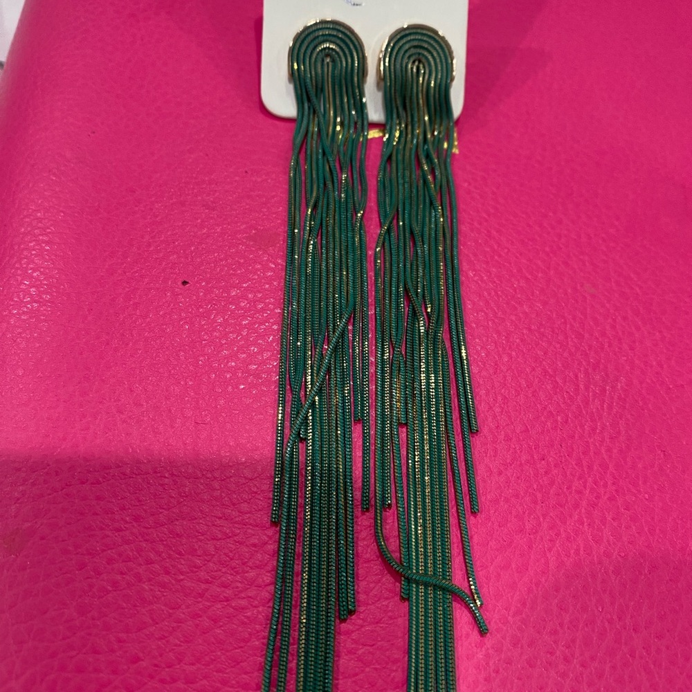 Teal and Gold Long Earrings